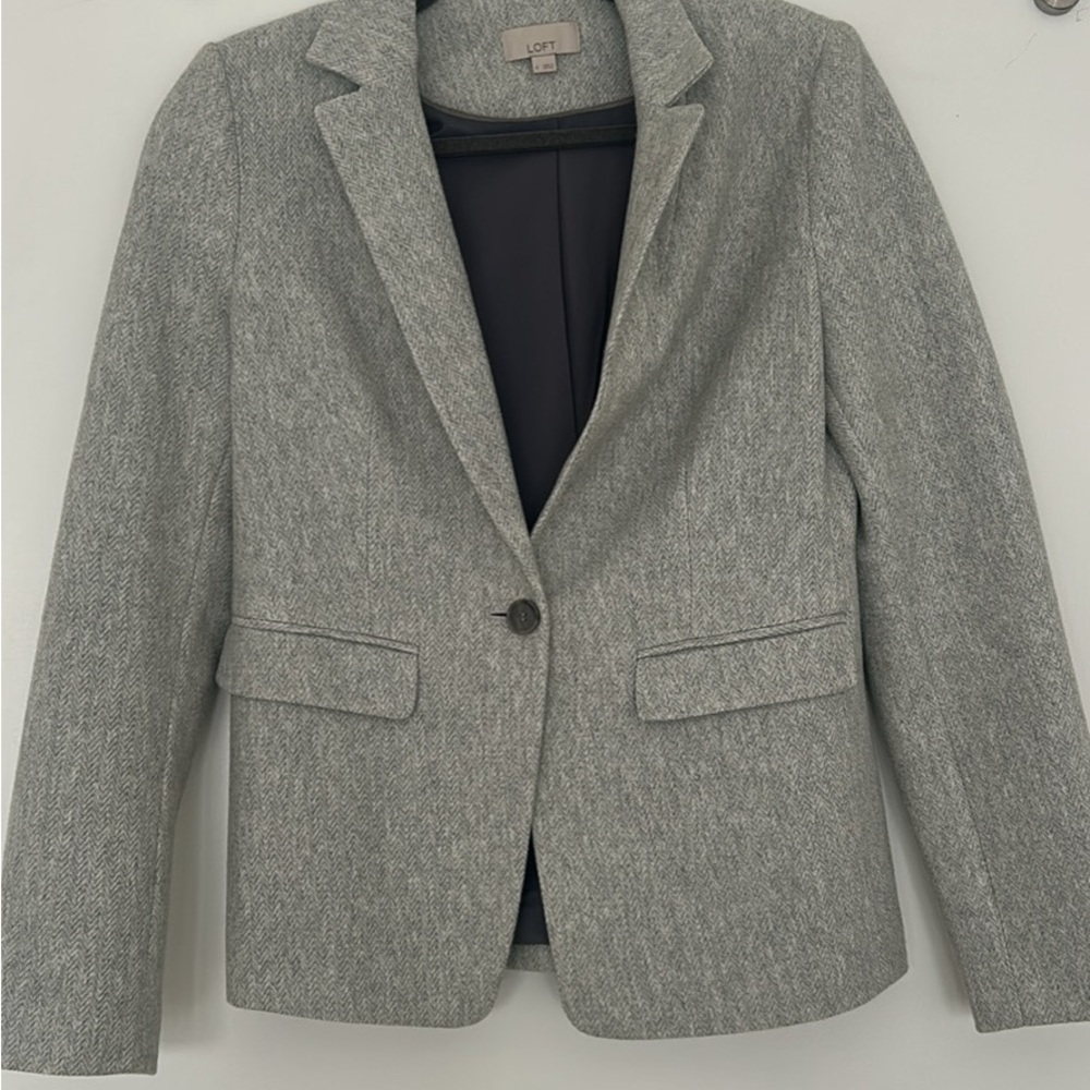 LOFT Heather Gray Blazer with Dark Gray Elbow Patches